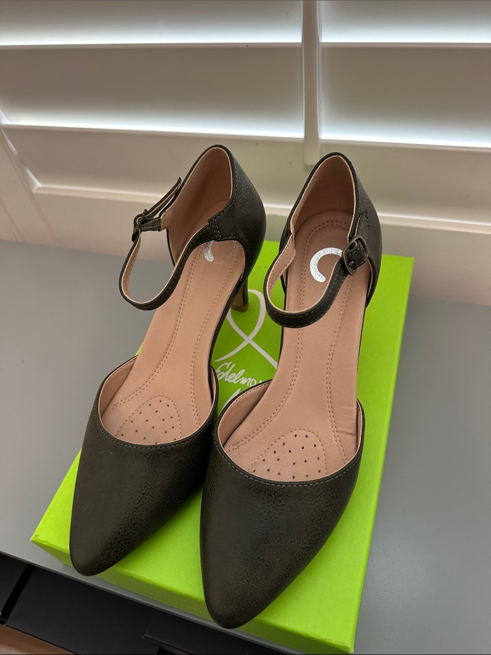 Journee Collection Dark Olive Pointed-Toe Ankle-Strap Heels